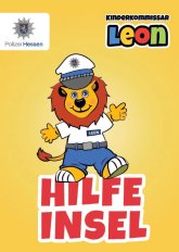 Logo Polizei Hessen und Logo der Leon Hilfeinsel mit Schriftzug Kinderkommissar Leon und Hilfeinsel