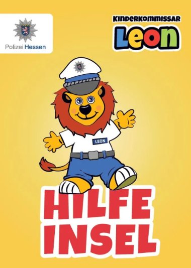 Logo Leon Hilfeinsel Logo Polizei Hessen und Logo der Leon Hilfeinsel mit Schriftzug Kinderkommissar Leon und Hilfeinsel