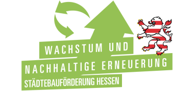 Logo Städtebauförderung Hessen mit der Aufschrift Wachstum und nachhaltige Erneuerung Städtebauförderung Hessen