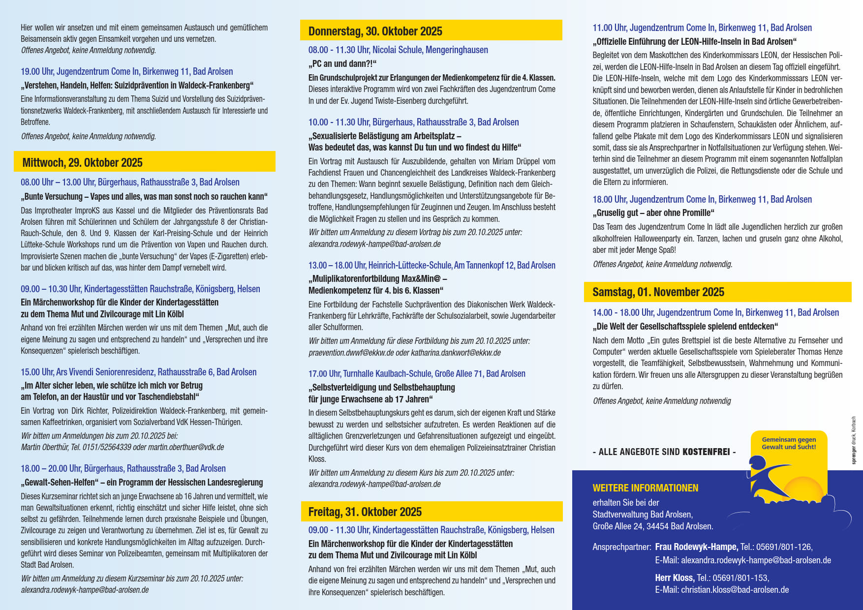 Programm der 10. Bad Arolser Präventionstage 2